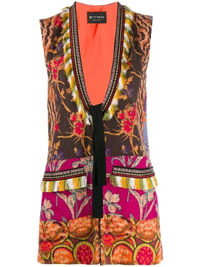 Etro Floral Print Woven Waistcoat In Brown