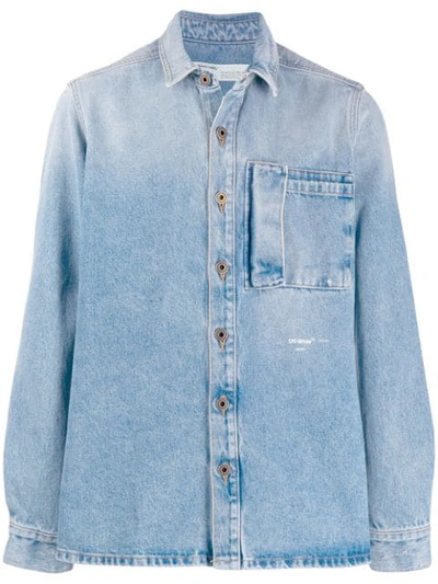 Off-white Graffiti Logo-print Faded Denim Jacket In Blue