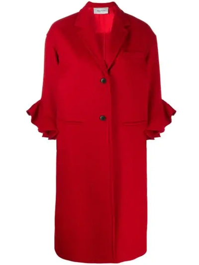 Valentino Ruffle Sleeve Coat - 红色 In Red