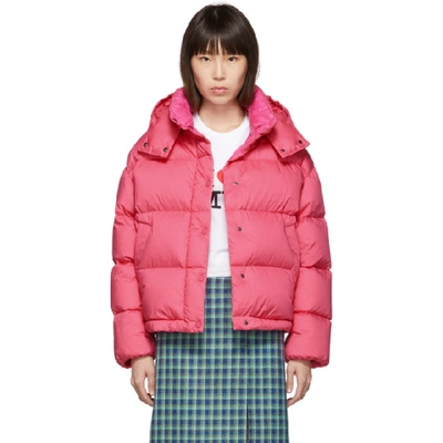 Moncler Hooded Quilted Cotton Down Jacket In Pink