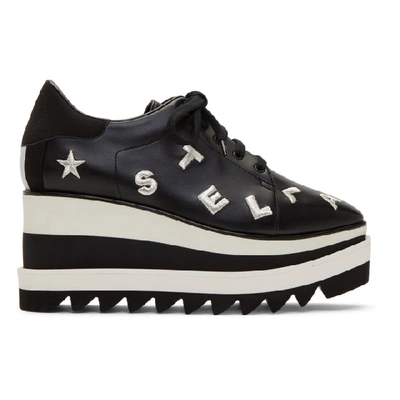 Stella Mccartney Sneak-elyse Embroidered Faux Leather Platform Trainers In 1069 Blk/si