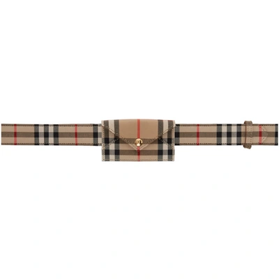 Burberry Checked-gabardine And Leather Cardholder Belt In Archive Beige