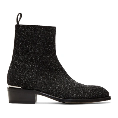 Alexander Mcqueen 40mm Glittered Leather Cuban Boots In Black