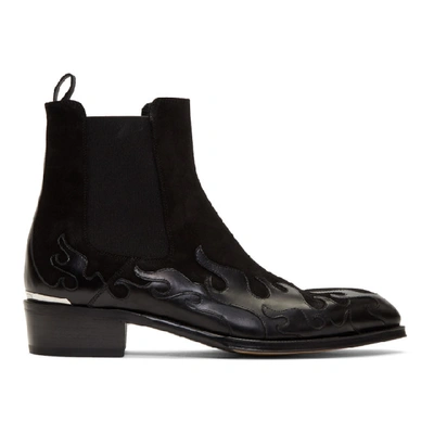 Alexander Mcqueen Men's Flame Leather/suede Chelsea Boots In Black