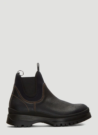 Prada Brixxen Leather And Neoprene Boots In Black | ModeSens