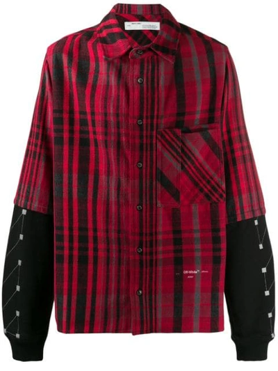 Off-white Contrast-panel Checked Cotton-blend Shirt In Burgundy