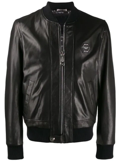 Philipp Plein Black Leather Logo Jacket