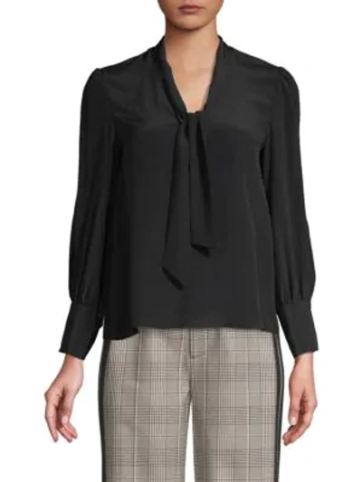 Alice And Olivia Peggy Tie Neck Top In Black