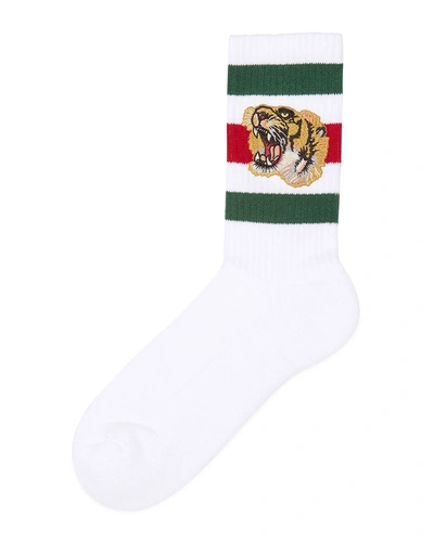 Gucci Stretch-cotton Socks W/tiger In Green/red