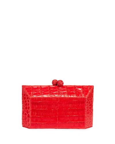 Nancy Gonzalez Gramercy Faceted Crocodile Minaudiere Clutch Bag In Red