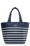 Mz Wallace Medium Metro Quilted Nylon Tote In Charter Stripe Navy