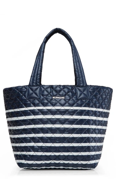 Mz Wallace Medium Metro Quilted Nylon Tote In Charter Stripe Navy