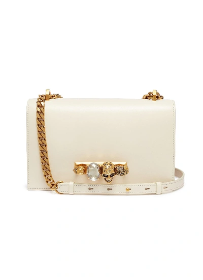 Alexander Mcqueen 'the Jewelled Satchel' In Leather With Swarovski Crystal Knuckle In Off-white