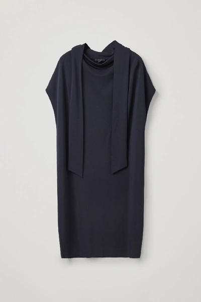 Cos Neck-tie Jersey Dress In Blue