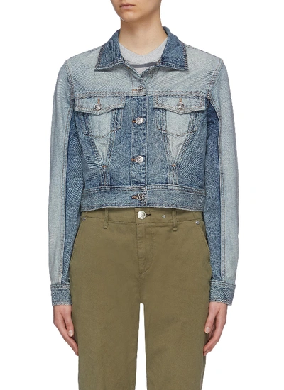Current Elliott 'the Reversed' Patchwork Corset Cropped Denim Jacket In Two Timer