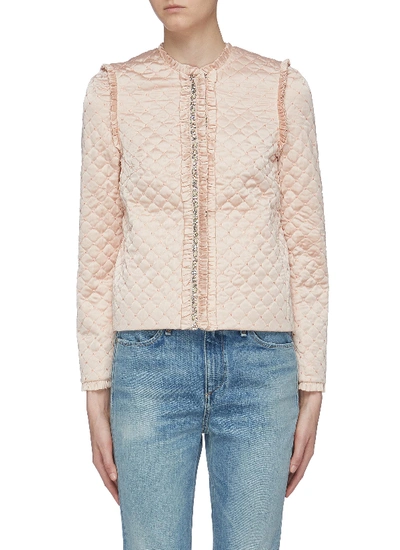 Needle & Thread Ruffle Trim Embellished Quilted Satin Jacket In Blush Pink