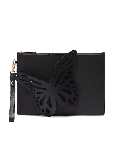 Sophia Webster 'flossy' Butterfly Appliqué Leather Pouch In Black