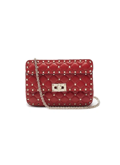 Valentino Garavani 'rockstud Spike' Small Quilted Leather Shoulder Bag In Red