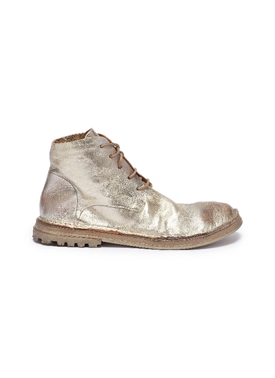 Marsèll 'fungaccio' Metallic Lace-up Creased Leather Ankle Boots In Platino