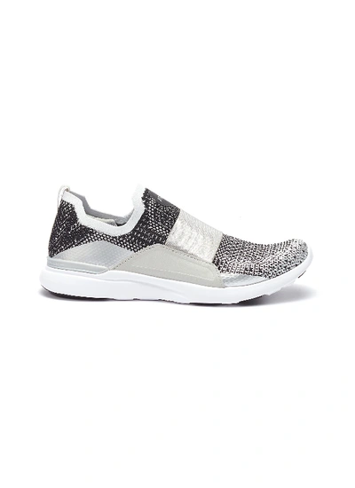 Apl Athletic Propulsion Labs 'techloom Bliss' Knit Slip-on Sneakers In Metallic Silver / Black / White