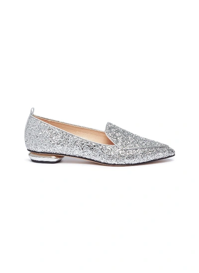 Nicholas Kirkwood 'beya' Metal Heel Coarse Glitter Skimmer Loafers In Silver / Coarse Glitter