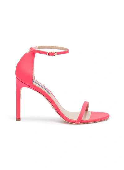 Stuart Weitzman 'nudist' Ankle Strap Leather Sandals In Pink Fluo / Leather