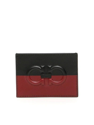 Ferragamo Bicolor Credit Card Holder In Black,red