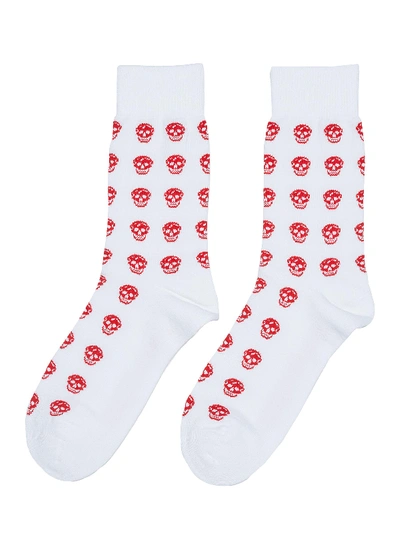 Alexander Mcqueen Skull Print Socks In White / Red
