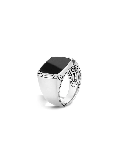 John Hardy Batu Classic Chain Sterling Silver Signet Ring With Black Jade In Black Silver