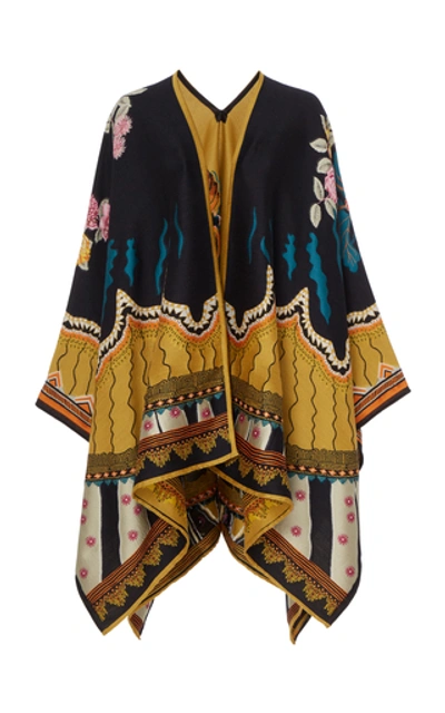 Etro Jacquard Wool Blend Open Front Poncho In Multicolor