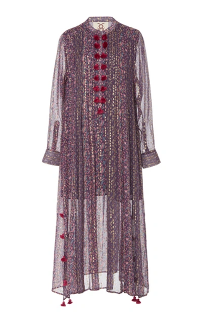 Figue Rumi Printed Silk Kaftan Dress In Purple