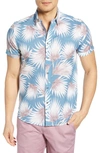 TED BAKER SLIM FIT PALM PRINT SHORT SLEEVE BUTTON-UP SHIRT,MMA-HEDGEOG-TH9M