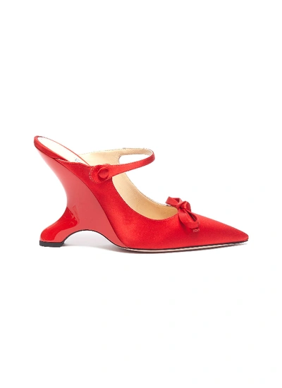 PRADA Sculptural wedge bow satin mules 