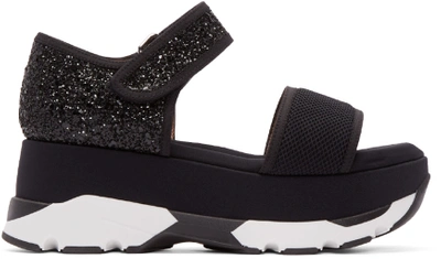 Marni Mesh And Glittered Twill  Platform Sandals In Black