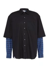 VETEMENTS 'Fusion' layered check plaid sleeve panel oversized unisex shirt
