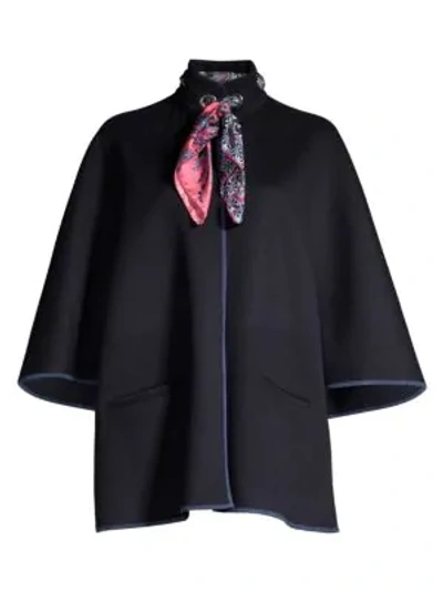 Etro Scarf Collar Wool & Angora Jacket In Navy