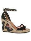 VALENTINO GARAVANI GARAVANI ROCKSTUD DOUBLE COTTON BUTTERFLY ESPADRILLE WEDGE SANDALS,0400010361084