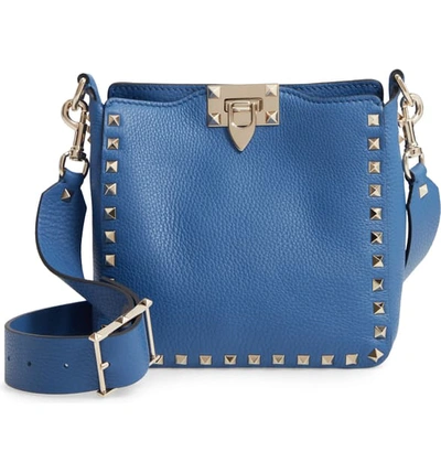 Valentino Garavani Rockstud Mini Vitello Stampa Leather Hobo Bag In Baltique