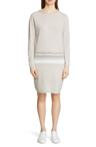 Fabiana Filippi Stripe Long Sleeve Wool Blend Sweater Dress In Neutral