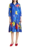 LA DOUBLEJ GETTING MY CROISSANT FLORAL RUFFLE SILK SHIRTDRESS,DRE0028 SIL001 ED17