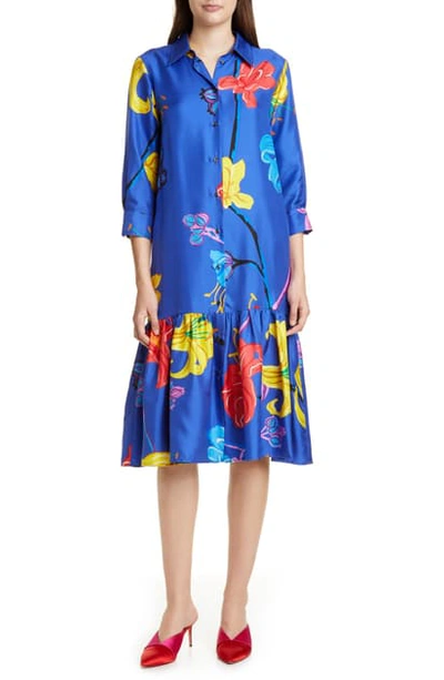 La Doublej Getting My Croissant Floral Ruffle Silk Shirtdress In Maneater