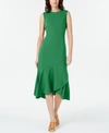 Calvin Klein Petite Solid Asymmetrical Ruffled-hem Midi Dress In Meadow