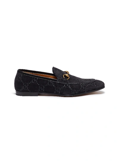 Gucci 'jordaan' Gg Embroidered Horsebit Velvet Step-in Loafers In Black