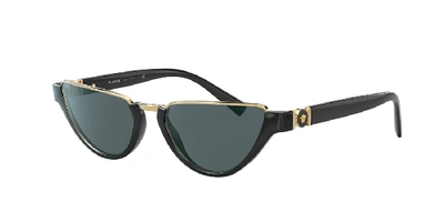 Versace Monochromatic Medusa Head Rectangle Sunglasses In Black/ Gold/ Black Solid