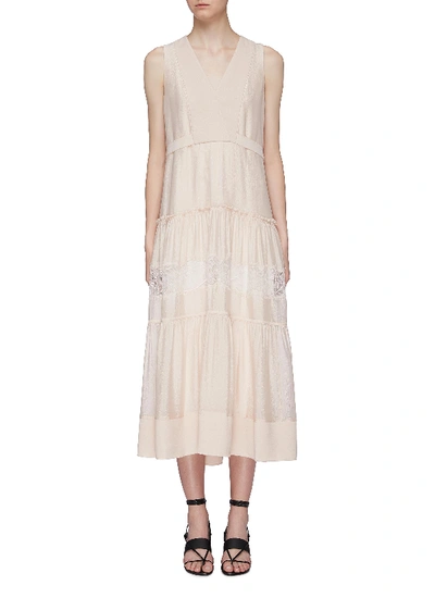 3.1 Phillip Lim / フィリップ リム Belted Back Lace Insert Tiered Silk Sleeveless Dress In Light Blush