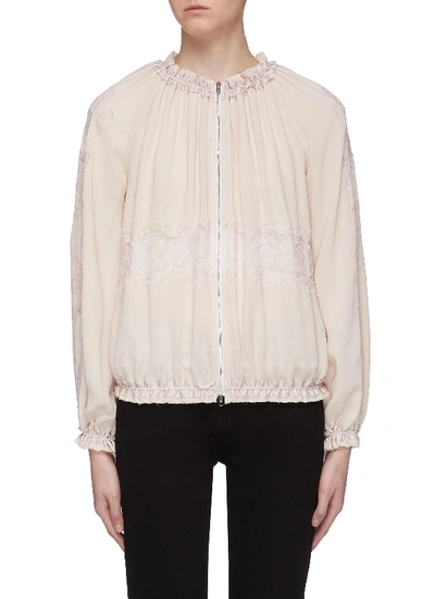3.1 Phillip Lim / フィリップ リム Chantilly Lace Insert Ruched Bomber Jacket In Light Blush