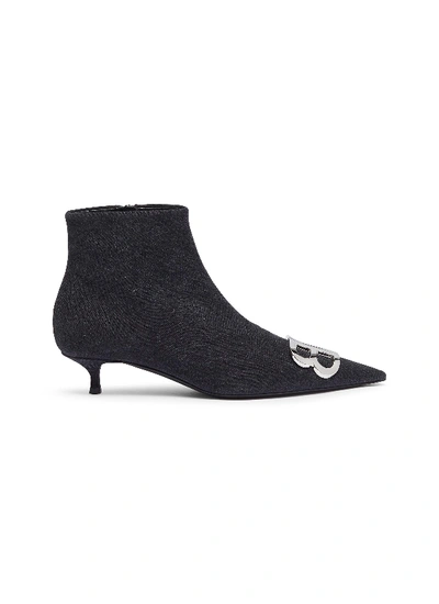 Balenciaga 'knife' Logo Plaque Denim Ankle Boots In Black