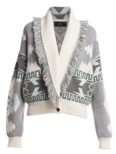 Alanui Icon Jacquard Cardigan Bomber In Limestone Grey