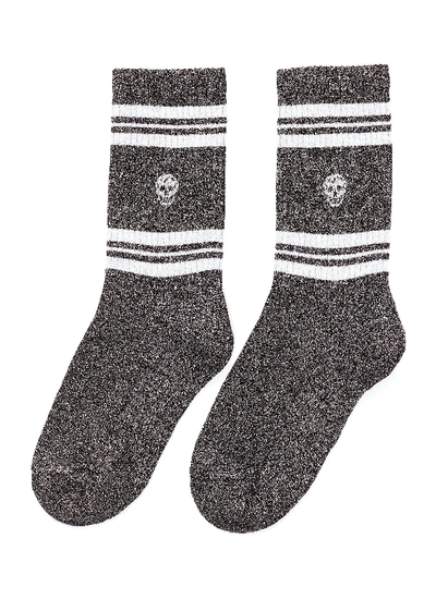 Alexander Mcqueen Stripe Skull Socks In Grey / Multi