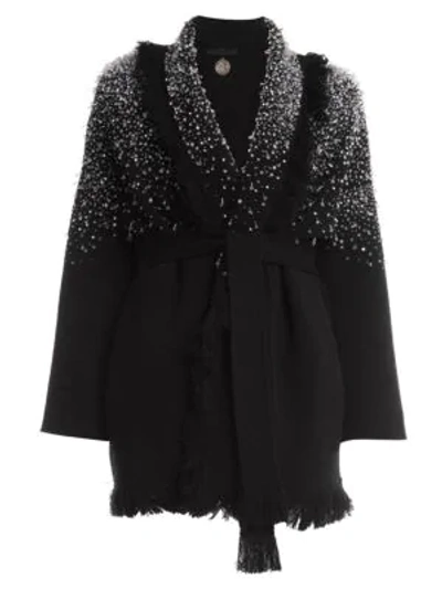 Alanui Embellished Fringed Wool & Cashmere Cardigan In Embassy Black